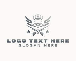 Mercenary - Gun Skull Wings logo design