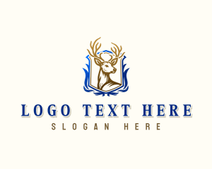 White Tailed Deer - Antler Deer Shield logo design