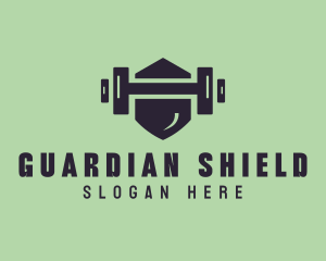 Fitness Barbell Shield logo design