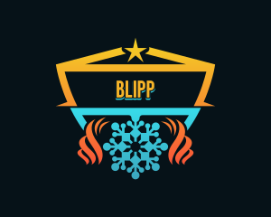 Emblem - Fire Ice Snowflake Shield logo design