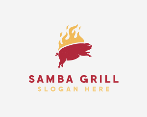 Flaming Pork Barbecue Grill logo design