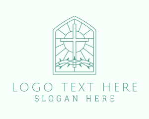 Religious - Cross Thorns Stained Glass logo design