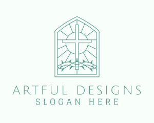 Cross Thorns Stained Glass logo design