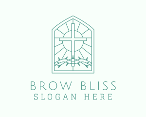 Cross Thorns Stained Glass logo design