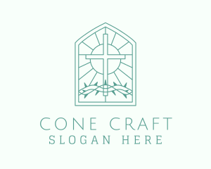 Cross Thorns Stained Glass logo design