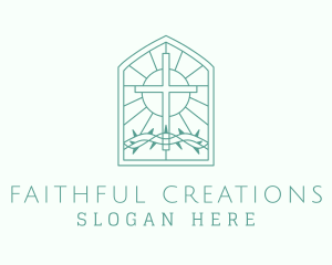 Faith - Cross Thorns Stained Glass logo design