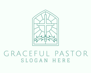 Pastor - Cross Thorns Stained Glass logo design