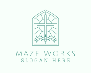 Cross Thorns Stained Glass logo design