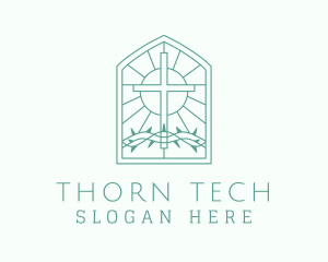 Cross Thorns Stained Glass logo design