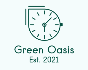 Green Outline Clock  logo design