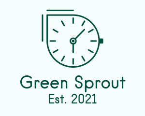 Green Outline Clock  logo design