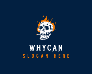 Smoking - Skull Smoking Fire logo design