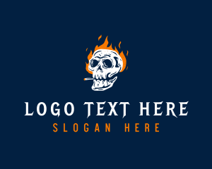 Tobacco - Skull Smoking Fire logo design