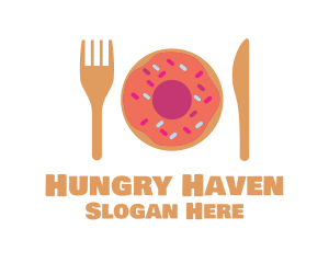 Hungry - Sweet Donut Dessert Knife & Fork logo design