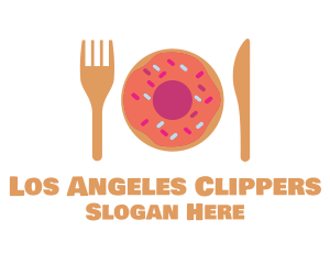 Donut - Sweet Donut Dessert Knife & Fork logo design