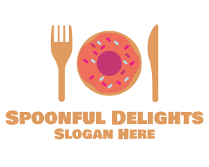 Sweet Donut Dessert Knife & Fork logo design