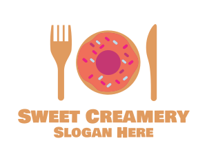 Sweet Donut Dessert Knife & Fork logo design