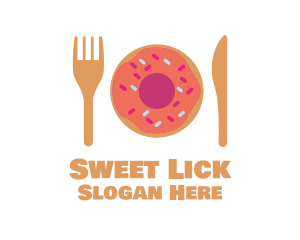 Sweet Donut Dessert Knife & Fork logo design