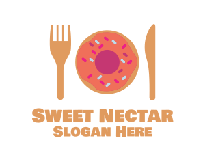 Sweet Donut Dessert Knife & Fork logo design