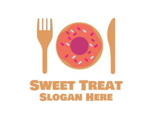 Doughnut - Sweet Donut Dessert Knife & Fork logo design