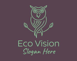 Green Minimalist Owl Bird logo design