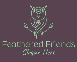 Green Minimalist Owl Bird logo design