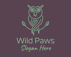 Green Minimalist Owl Bird logo design