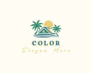 Tropical - Palm Tree Roof Island logo design