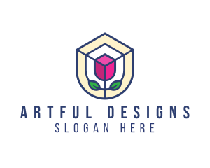 Mosaic Flower Shield logo design