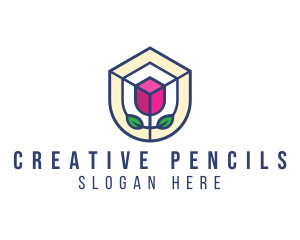 Mosaic Flower Shield logo design