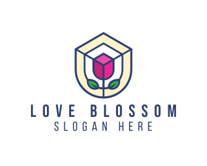 Romance - Mosaic Flower Shield logo design