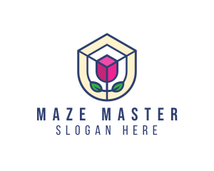 Mosaic Flower Shield logo design