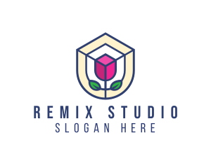 Mosaic Flower Shield logo design