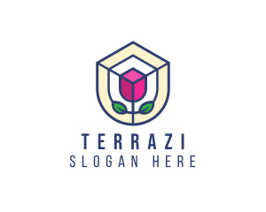 Mosaic Flower Shield logo design