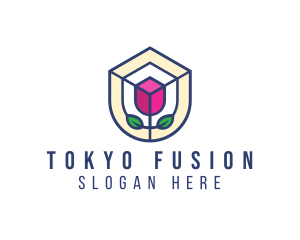 Mosaic Flower Shield logo design