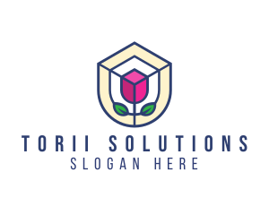 Mosaic Flower Shield logo design