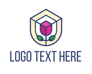 Botanist - Mosaic Pink Flower Shield logo design