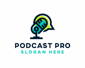 Podcaster - Chat Microphone Podcast logo design