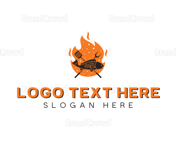 BBQ Flame Cooking Fish Logo