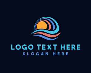 Surfing - Ocean Wave Sun logo design