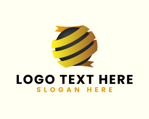 Round - Gold Ribbon Globe logo design