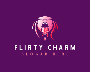 Flirt - Strawberry Lick Tongue logo design