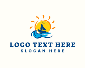 Beach - Sail Boat Sunset logo design