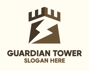 Brown Lightning Castle logo design