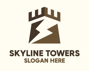 Brown Lightning Castle logo design