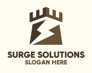 Surge - Brown Lightning Castle logo design
