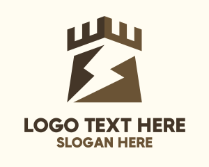 Viking - Brown Lightning Castle logo design