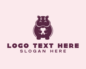 Hippopotamus - Tooth Dental Hippo logo design