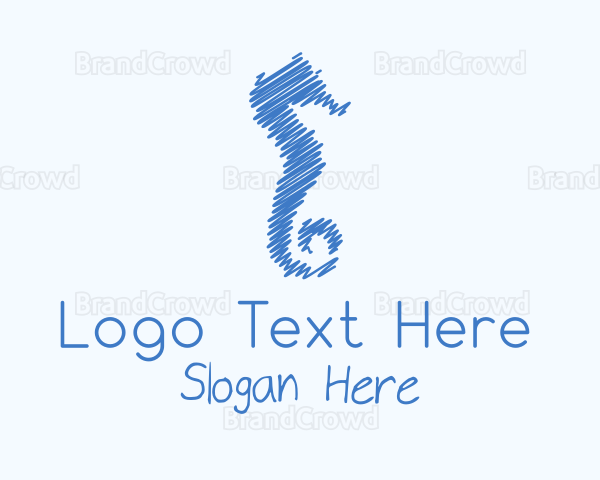 Blue Seahorse Scribble Logo