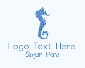 Blue Seahorse Scribble logo design